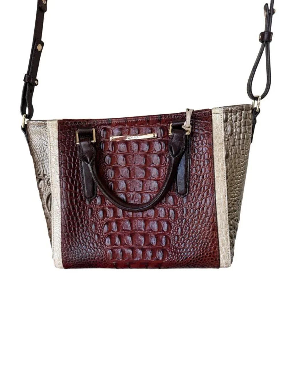 Brahmin Womens Arno Pecan Azuma Multi-toned Handbag Medium Croc-embossed Leather